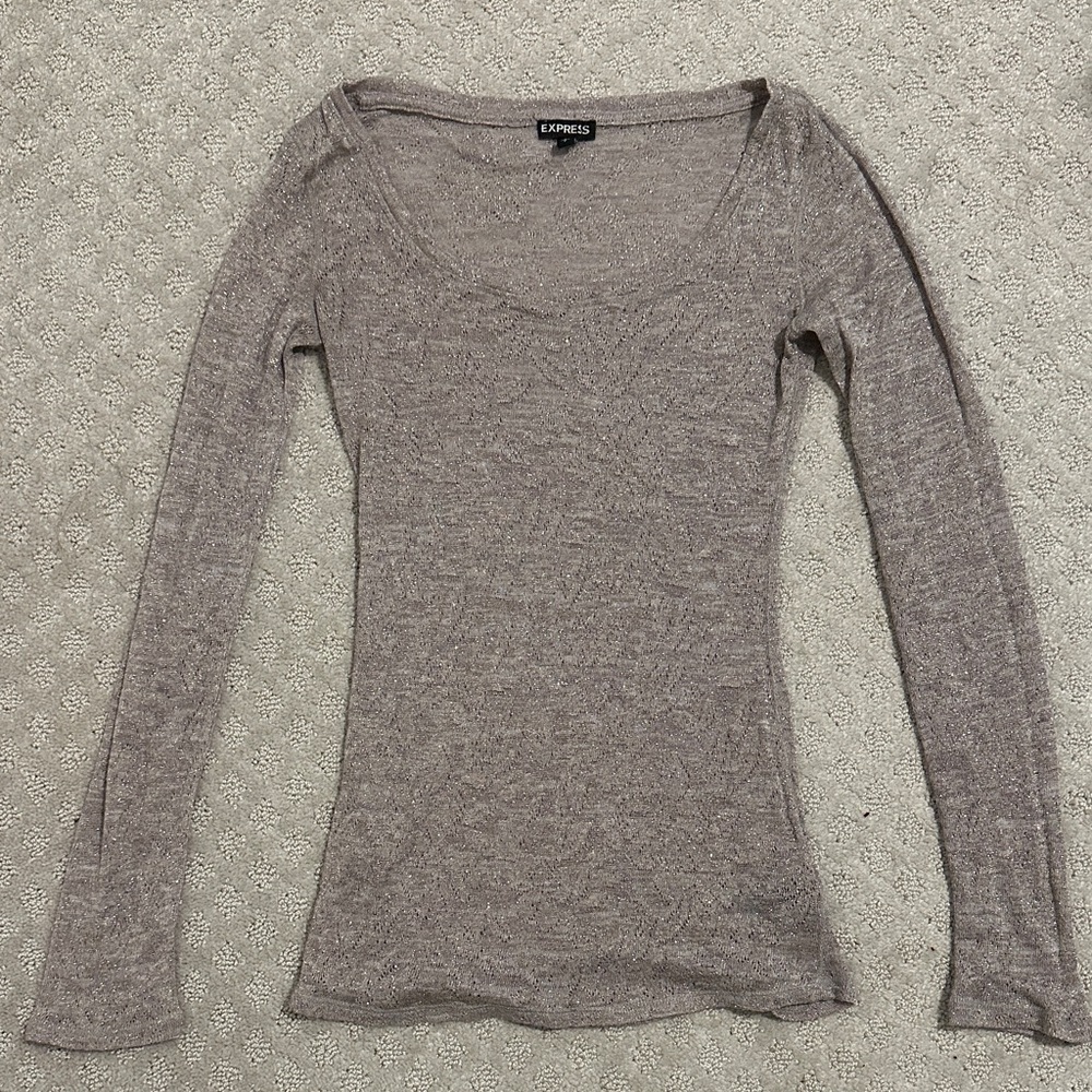Sheer Express Women's Heather Gray- Shimmery Long Sleeve Blouse